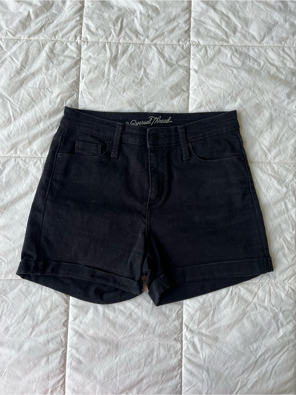 Universal Thread Black Rolled-Hem Denim Shorts